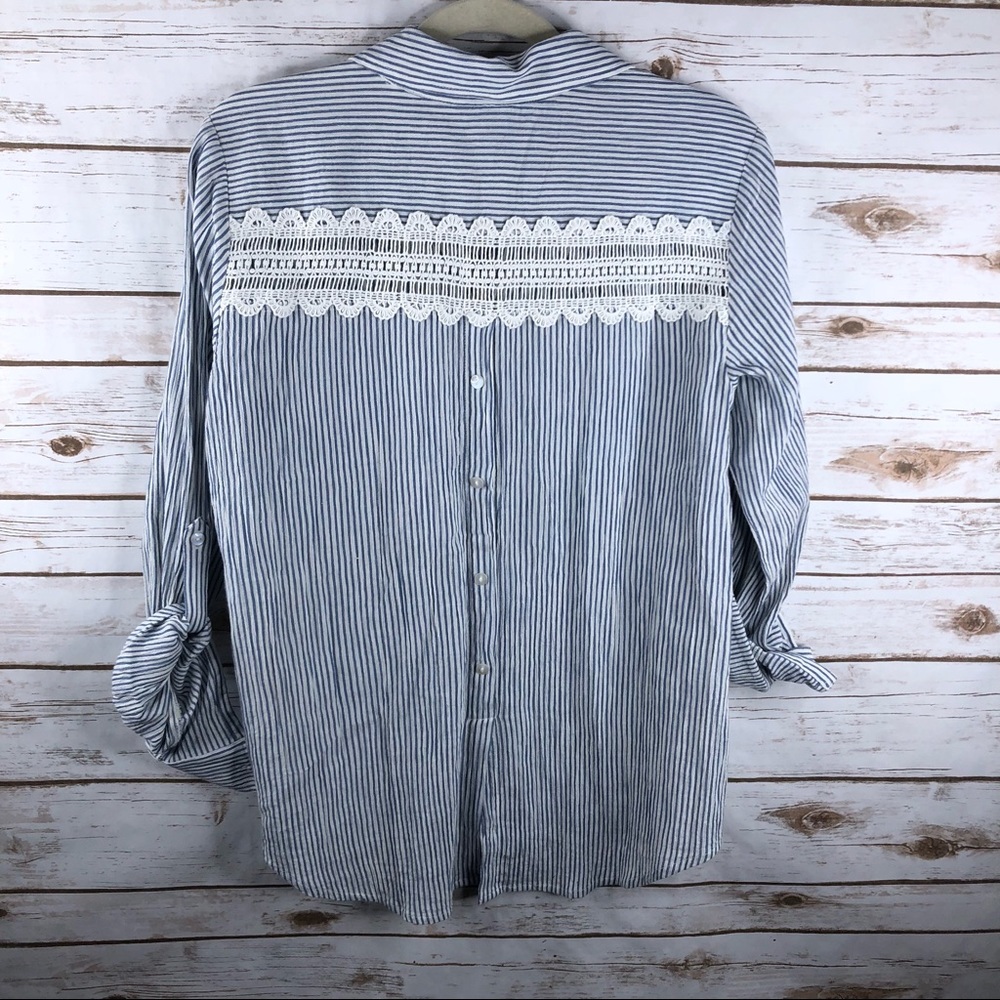 Style & Co stripe hi low crochet button back top - Picture 6 of 8